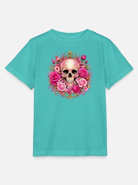 Blumen Totenkopf mit Rosen - Stanley/Stella Kinder T-Shirt MINI CREATOR  - Poolblau