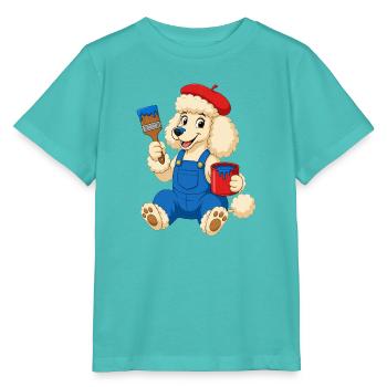 Pudel-Künstler malt mit Baskenmütze und Latzhose - Stanley/Stella Kinder T-Shirt MINI CREATOR  - Poolblau - Vorne