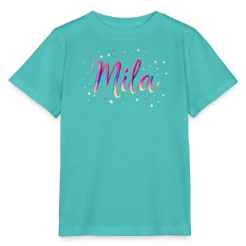 Name Mila – Buntes Aquarell Design mit Punkten - Stanley/Stella Kinder T-Shirt MINI CREATOR  - Poolblau - Vorne