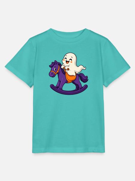 Süßer Halloween-Geist auf einem schaukelnden Pferd - Stanley/Stella Kinder T-Shirt MINI CREATOR - Poolblau