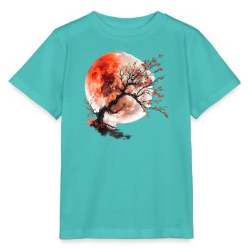 Roter Mond und Kirschbaum - Stanley/Stella Kinder T-Shirt MINI CREATOR  - Poolblau - Vorne