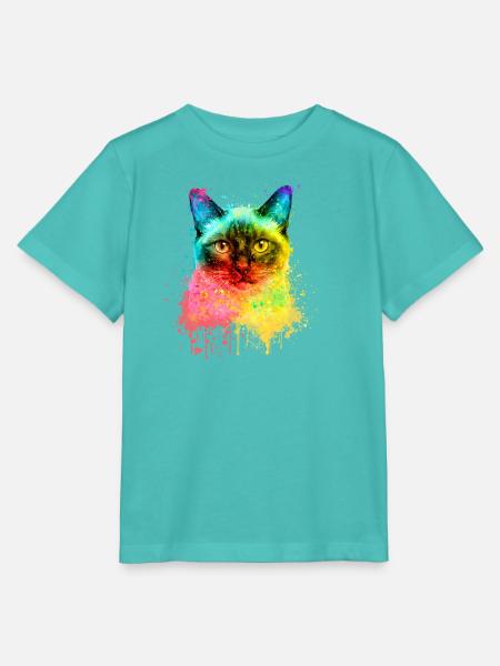 Siamkatze Regenbogen Aquarell Illustration - Stanley/Stella Kinder T-Shirt MINI CREATOR - Poolblau