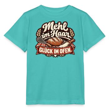Mehl im Haar. Glück im Ofen. Bäcker - Stanley/Stella Kinder T-Shirt MINI CREATOR  - Poolblau - Vorne