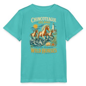 Chincoteague Wildpferde am Leuchtturm - Stanley/Stella Kinder T-Shirt MINI CREATOR  - Poolblau - Vorne