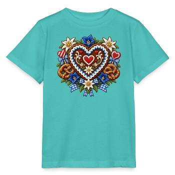 Lebkuchenherz mit Edelweiß und Enzian - Stanley/Stella Kinder T-Shirt MINI CREATOR  - Poolblau - Vorne