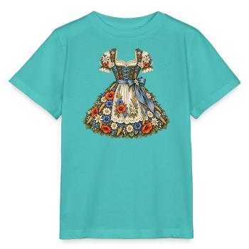 Florales Dirndl mit Edelweiß & Mohnblumen - Stanley/Stella Kinder T-Shirt MINI CREATOR  - Poolblau - Vorne