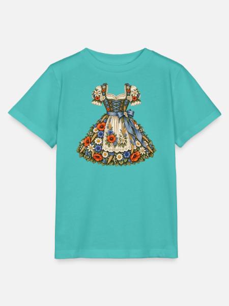 Florales Dirndl mit Edelweiß & Mohnblumen - Stanley/Stella Kinder T-Shirt MINI CREATOR  - Poolblau