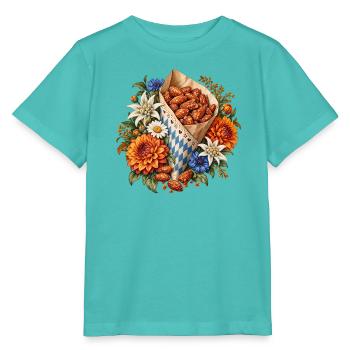 Gebrannte Mandeln mit Edelweiß & Blumen - Stanley/Stella Kinder T-Shirt MINI CREATOR  - Poolblau - Vorne