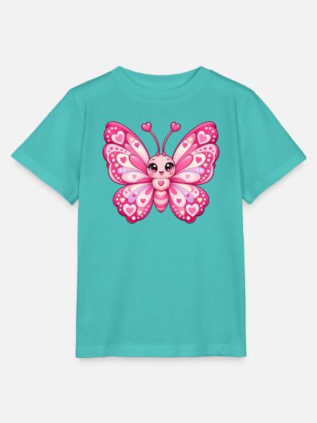 Kawaii-Rosa Schmetterling mit Herzen - Stanley/Stella Kinder T-Shirt MINI CREATOR  - Poolblau