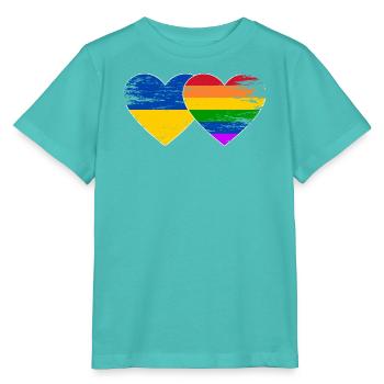 Ukraine Regenbogen Flagge Herz used - Stanley/Stella Kinder T-Shirt MINI CREATOR  - Poolblau - Vorne