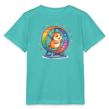 Regenbogenhamster im bunten Rad - Stanley/Stella Kinder T-Shirt MINI CREATOR  - Poolblau - Vorne