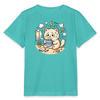 Gestresste Katze mit Kaffee-Bildunterschrift ASAP-Comic - Stanley/Stella Kinder T-Shirt MINI CREATOR  - Poolblau - Vorne