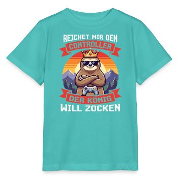 Reichet Mir Den Controller Pixel Faultier - Stanley/Stella Kinder T-Shirt MINI CREATOR  - Poolblau - Vorne
