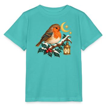 Weihnachtsvogel zwischen verschneiten Ästen - Stanley/Stella Kinder T-Shirt MINI CREATOR  - Poolblau - Vorne