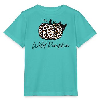 Halloween Katze – Leopard Kürbis, Halloween Shirt - Stanley/Stella Kinder T-Shirt MINI CREATOR  - Poolblau - Vorne
