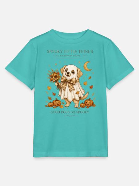 Gruseliger Geisterwelpe mit Kürbissen - Stanley/Stella Kinder T-Shirt MINI CREATOR  - Poolblau