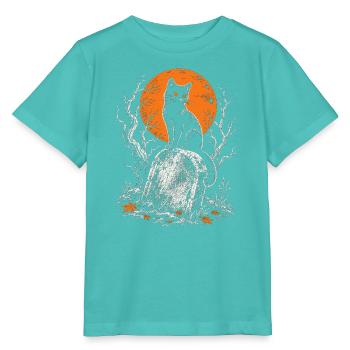 Schwarze Katze auf dem Grabstein im Vollmond - Stanley/Stella Kinder T-Shirt MINI CREATOR  - Poolblau - Vorne