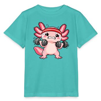 Fitness Axolotl beim Hanteltraining - Stanley/Stella Kinder T-Shirt MINI CREATOR  - Poolblau - Vorne