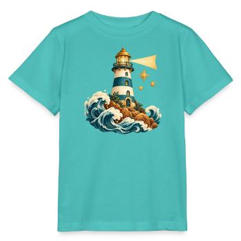 Aquarell Leuchtturm auf den Wellen - Stanley/Stella Kinder T-Shirt MINI CREATOR  - Poolblau - Vorne