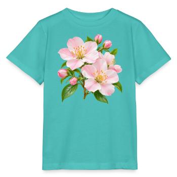 Rosa Apfelblüten-Blüten-Floral - Stanley/Stella Kinder T-Shirt MINI CREATOR  - Poolblau - Vorne