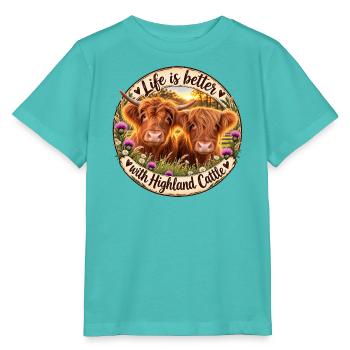 Life is better with Highland Cattle Rindermotiv - Stanley/Stella Kinder T-Shirt MINI CREATOR  - Poolblau - Vorne