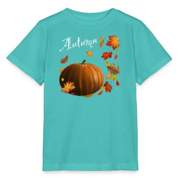 Autumn - Kürbis mit bunten Herbstblättern - Stanley/Stella Kinder T-Shirt MINI CREATOR  - Poolblau - Vorne