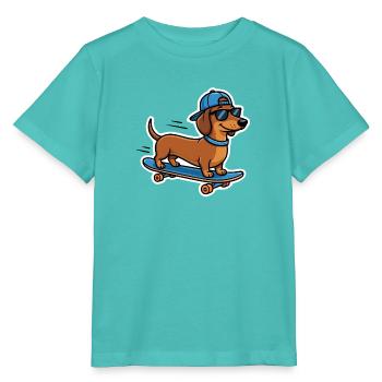 Cooler Dackel Skateboard Hund Skater T-Shirt - Stanley/Stella Kinder T-Shirt MINI CREATOR  - Poolblau - Vorne