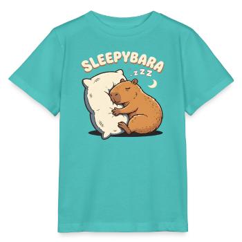 Sleepybara Capybara Umarmt Kissen Schlafmütze - Stanley/Stella Kinder T-Shirt MINI CREATOR  - Poolblau - Vorne