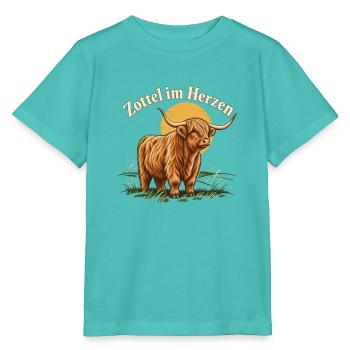 Hochlandrind Fan Zottel im Herzen - Stanley/Stella Kinder T-Shirt MINI CREATOR  - Poolblau - Vorne