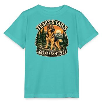 Trails and Tails – Deutscher Schäferhund Wandern - Stanley/Stella Kinder T-Shirt MINI CREATOR  - Poolblau - Vorne