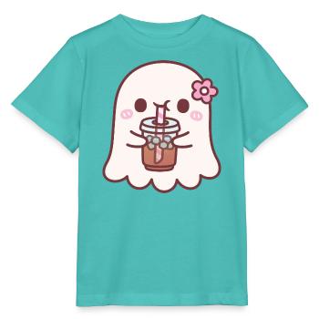 Süßer Geist mit rosa Blume trinkt Eiskaffee - Stanley/Stella Kinder T-Shirt MINI CREATOR  - Poolblau - Vorne