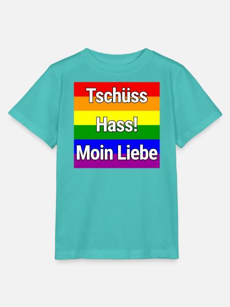 TSCHÜSS HASS MOIN LIEBE REGENBOGEN STATEMENT SHIRT - Stanley/Stella Kinder T-Shirt MINI CREATOR - Poolblau