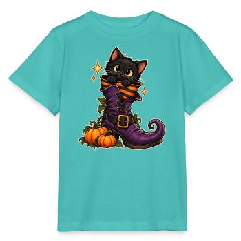 Katze im Hexenstiefel - Stanley/Stella Kinder T-Shirt MINI CREATOR  - Poolblau - Vorne