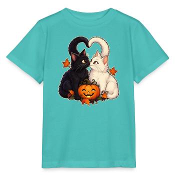 Zwei Katzen und ein Kürbis - Stanley/Stella Kinder T-Shirt MINI CREATOR  - Poolblau - Vorne