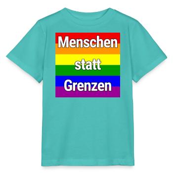MENSCHEN STATT GRENZEN REGENBOGEN STATEMENT - Stanley/Stella Kinder T-Shirt MINI CREATOR  - Poolblau - Vorne