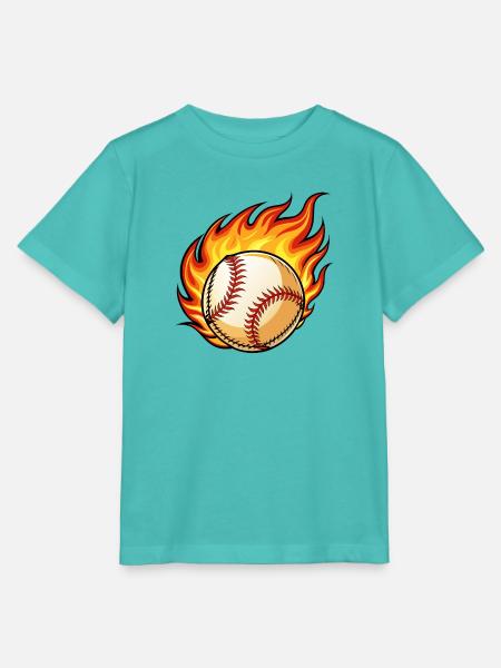 Flaming BaseBall - Stanley/Stella Kinder T-Shirt MINI CREATOR - Poolblau