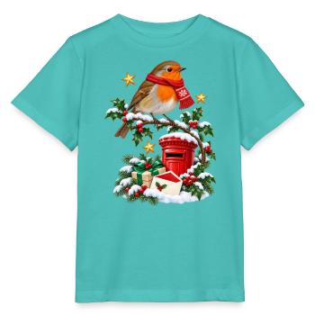 Weihnachts-Robin und roter Briefkasten - Stanley/Stella Kinder T-Shirt MINI CREATOR  - Poolblau - Vorne