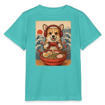 Corgi Gamer mit Controller und Nudelsuppe - Stanley/Stella Kinder T-Shirt MINI CREATOR  - Poolblau - Vorne