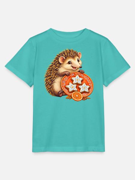 Fröhlicher Tenrek mit Orangenstern-Backteller - Stanley/Stella Kinder T-Shirt MINI CREATOR - Poolblau
