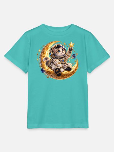 Kosmische Katzen-Astronautin auf dem Mond - Stanley/Stella Kinder T-Shirt MINI CREATOR  - Poolblau