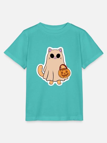 Katzengeist mit Halloweenkürbis - Stanley/Stella Kinder T-Shirt MINI CREATOR - Poolblau