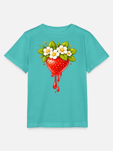 Erdbeere mit Blüten und Tropfen - Stanley/Stella Kinder T-Shirt MINI CREATOR - Poolblau