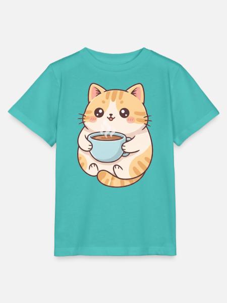 Katze mit Kaffee - Stanley/Stella Kinder T-Shirt MINI CREATOR - Poolblau