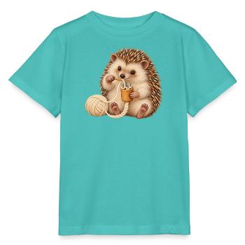 Igel arbeitet mit einer Strickliesel - Stanley/Stella Kinder T-Shirt MINI CREATOR  - Poolblau - Vorne