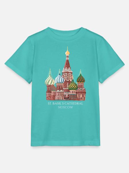 Moskau, Handgezeichnete Basiliuskathedrale - Stanley/Stella Kinder T-Shirt MINI CREATOR - Poolblau