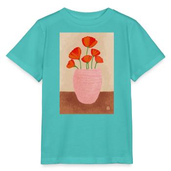 Mohn in Rosa Vase - Stanley/Stella Kinder T-Shirt MINI CREATOR  - Poolblau - Vorne