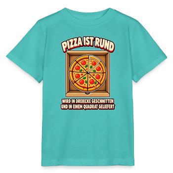 Pizza ist rund – lustiges Pizza T-Shirt - Stanley/Stella Kinder T-Shirt MINI CREATOR  - Poolblau - Vorne