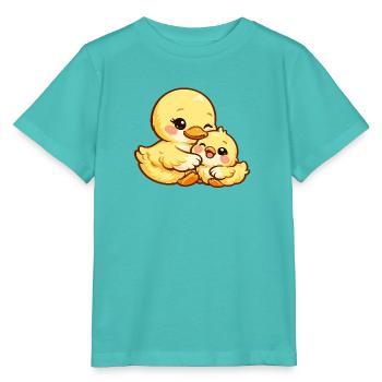 Maman Canard et son poussin se câlinent ensemble - T-shirt bio MINI CREATOR Stanley/Stella Enfant - bleu piscine - Devant
