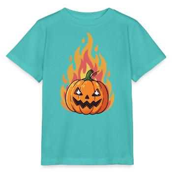 Flammender Kürbis Jack-o'-Lantern - Stanley/Stella Kinder T-Shirt MINI CREATOR  - Poolblau - Vorne