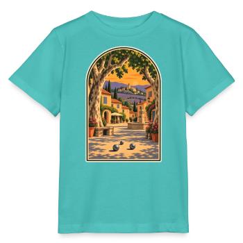 Dorf Provence-Plakat mit Petanque-Kugeln - Stanley/Stella Kinder T-Shirt MINI CREATOR  - Poolblau - Vorne